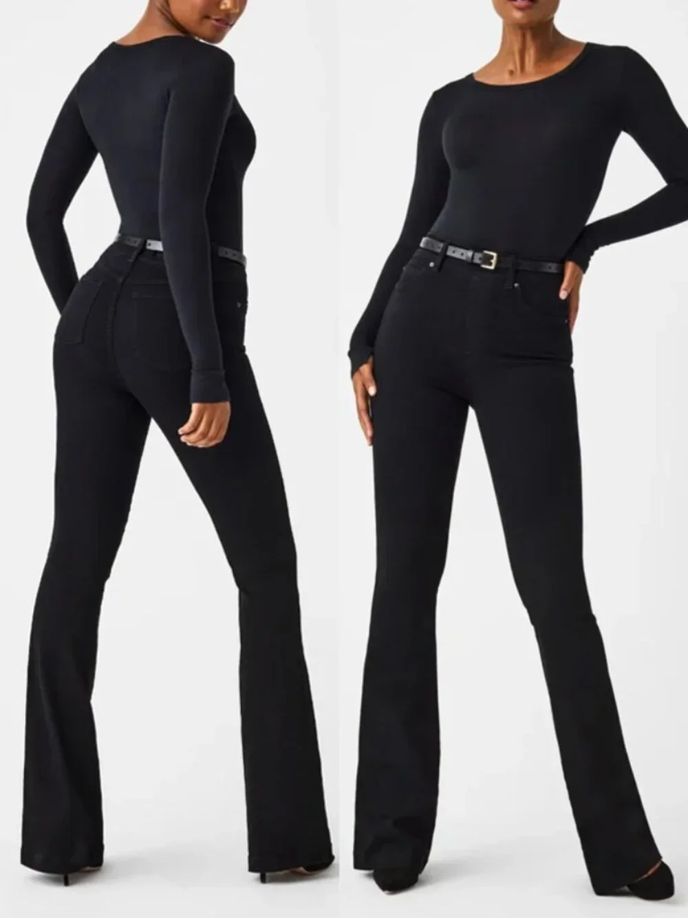 SPANXshape EveryWear Flared Pull On Jeans Black Size M Slimming Denim $138 20326